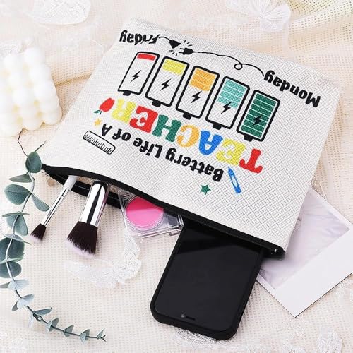 Teacher Appreciation Makeup Bag Gifts Math Pe Teacher Back to School Gifts for Women Female Travel Toiletry Bag Teachers Canvas Storage Bags Gift Dancer Teachers Christmas Thank You Gift - color: Battery Teacher
