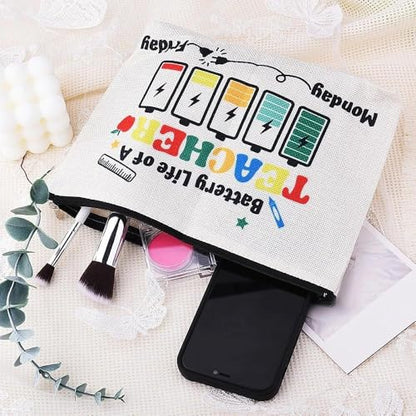 Teacher Appreciation Makeup Bag Gifts Math Pe Teacher Back to School Gifts for Women Female Travel Toiletry Bag Teachers Canvas Storage Bags Gift Dancer Teachers Christmas Thank You Gift - color: Battery Teacher