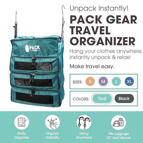 Pack Gear Hanging Carry-On Organizer - Our Fitted Hanging Luggage Organizer Perfectly Fits Any Carry On - Our Packing Cubes For Travel Use Mesh Windows to Make Finding Clothes Easy (Green, M) - color: Green, size: Medium (Carry-On)