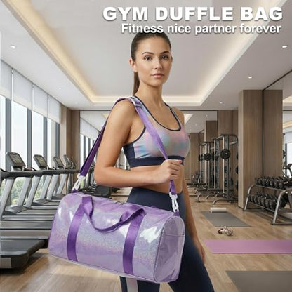 Gym Bag Sports Duffle Bag with Wet Pocket Weekender Overnight Bags with Waterproof Shoe Pouch and Air Hole for Girls Kids Women Workout Travel Bags (Purple) - color: Purple