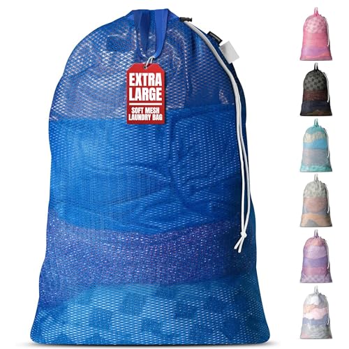 Handy Laundry Mesh Laundry Bag 24 x 36 Inches - Extra Large Heavy Duty Bag with Handles & Shoulder Strap, Breathable, Machine Washable for Dorm, Travel, Bedding & Storage - Blue - color: Blue, size: 1-Pack