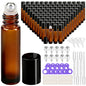 PrettyCare Set of 120, Bulk 10 ml Essential Oil Roller Bottles with Stainless Steel Roller Ball - Refillable Leak-proof Empty Thick Amber Glass Roll on Bottles with Black Caps for Travel, Perfume - color: Amber with Black Cap, size: 120 Pack