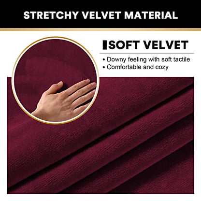 PrinceDeco 2 Pack Thick Velvet Stretch Armrest Covers for Chairs and Sofas - Non Slip Armchair Protectors, Burgundy - color: Burgundy
