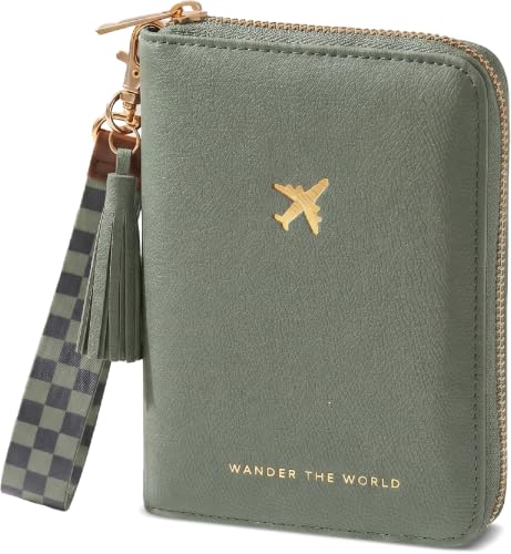Beautiful Passport Holder for Travel with Wristlet Strap - All-in-One Wallet for Women with Card Slots and Tassel Keychain - Perfect RFID Blocking Case to Keep Your Travel Documents Organized & Safe - color: Sage
