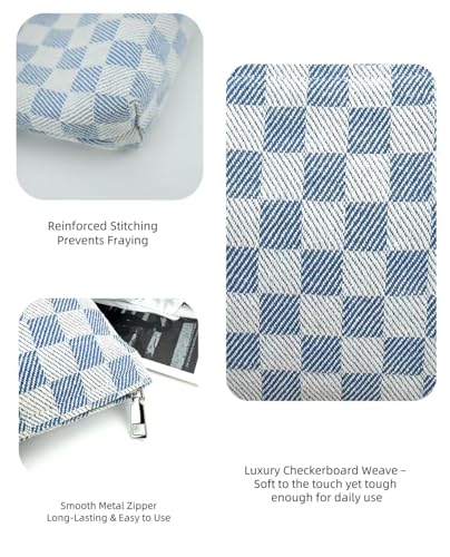 2-Pack Blue & White Checkered Makeup Bag Set - Large Capacity Cosmetic Organizer Pouch | Travel Toiletry Bag & Purse Organizer for Women Girls - color: C01-LANGEZI