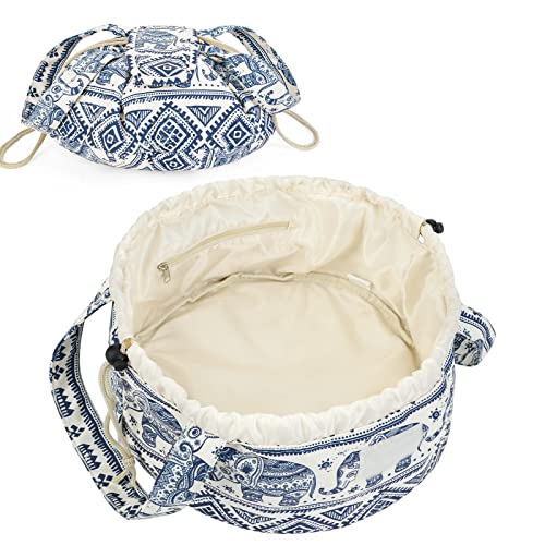 Narwey Barrel Drawstring Makeup Bag Large Cosmetic Bag Make up Bags Toiletry Bag Travel Bags for Toiletries Organizer for Women Gift for Teen Girls (Elephant) (Patent) - color: Y-Elephant