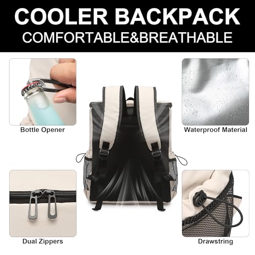 Backpack Cooler for Men and Women Insulated Waterproof Soft Lightweight Cooler Bag Leakproof 30 Cans Travel Camping Picnic Beach - color: Cream, size: 40 Cans