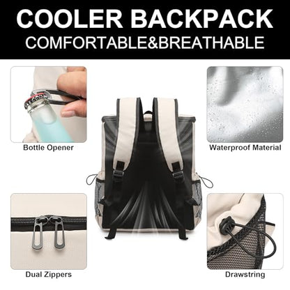 Backpack Cooler for Men and Women Insulated Waterproof Soft Lightweight Cooler Bag Leakproof 30 Cans Travel Camping Picnic Beach - color: Cream, size: 40 Cans