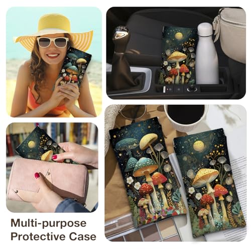 Eyeglasses Sunglasses Case PU Soft Squeeze Top Glasses Pouch for Women Student,Floral Pattern Portable Anti Scratch - color: Brown-mushroom05