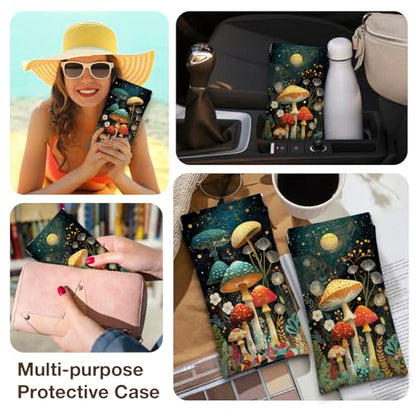 Eyeglasses Sunglasses Case PU Soft Squeeze Top Glasses Pouch for Women Student,Floral Pattern Portable Anti Scratch - color: Brown-mushroom05