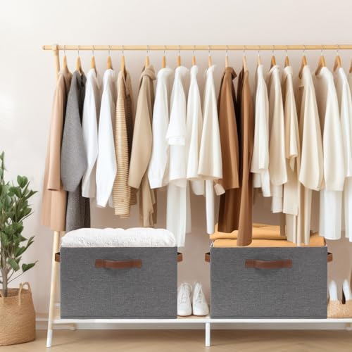 GhvyenntteS Large Fabric Storage Bins with 3 Handles, 15x11x9.6 Inch Storage Baskets for Shelves, Foldable Closet Storage Bins for Shelves, Closet Organizers and Storage Boxes, Gray - color: Gray, size: Large-3 Pack