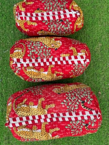 YILLE Set of 3 Pieces Block Printed Travel Organizer Kit Storage Bag for Women Makeup Bag Travel Cosmetic Bag (Red Cheetah) - color: Red Cheetah