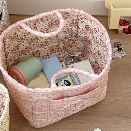 Foldable Laundry Basket Boho Bear Storage Basket Floral Quilted Fabric Car Storage Basket Handles Large Laundry Baskets for Clothes and Dolls - color: New 2