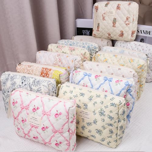 Gosect 2PC Makeup Bag Set, Cute Cosmetic Bag for Women Girls, Floral Coquette Aesthetic Toiletry Bag, Travel Make Up Organizer Bag (Cat Print) - color: Cat Print