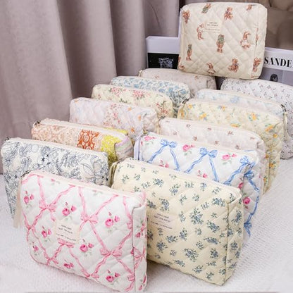 Gosect 2PC Makeup Bag Set, Cute Cosmetic Bag for Women Girls, Floral Coquette Aesthetic Toiletry Bag, Travel Make Up Organizer Bag (Cat Print) - color: Cat Print