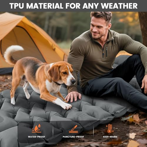 Ultralight Sleeping Pad for Backpacking, 4" Thick & 1.9 lb, with Built-in Pillow & Fast Foot Pump, Compact Inflatable Mat for Hiking and Camping - color: Grey