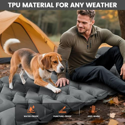 Ultralight Sleeping Pad for Backpacking, 4" Thick & 1.9 lb, with Built-in Pillow & Fast Foot Pump, Compact Inflatable Mat for Hiking and Camping - color: Grey