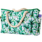 Beach Bag and Pool Bag Has Cooler Pocket, 7 Pockets Total, Zip Top. Family Size Waterproof Beach Tote - color: Palm Leaves