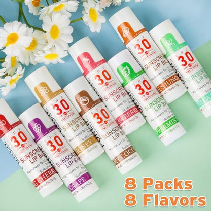 VISRIE SPF 30 Lip Balm with Sunscreen, 8 Pack - 8 Flavors, Hydrating Lip Balm with Vitamin E and Coconut Oil - color: 8 Count