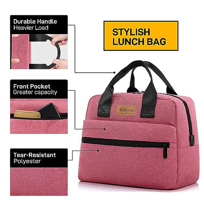 HOMESPON Insulated Lunch Bag for Women Men Lunch Box Cooler Lunch Tote for Work Picnic (Rose) - color: Rose
