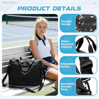 Small Black Gym Duffle Bag for Women Men with Shoe Compartment, Mini Cute Weekender Handbag Carry on Travel Bag for Airplane, Water Resistant Sports Yoga Tote Bag with Dry Wet Separated Pocket. - color: A1-Black with Shoe Compartment