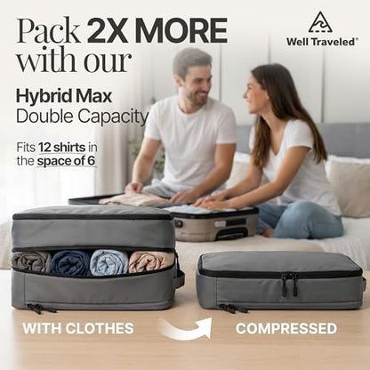 Well Traveled 8 pcs Compression Packing Bags Cubes Set with HybridMax Double-Capacity Design - Packing Cubes for Travel Compression to Maximize Limited Luggage Space, Grey - color: Grey, size: 8-piece