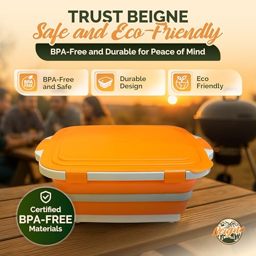 XL BBQ Prep Tub with Lid, 16L Collapsible Marinating Container & Cutting Board - Foldable Food Basin for Meat Prep Tub - Grill Station for Outdoor Cooking, Camping - BBQ Food Storage Tray