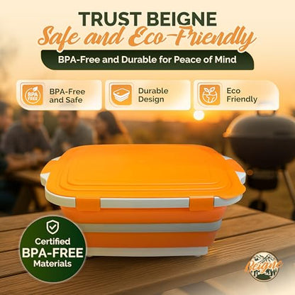 XL BBQ Prep Tub with Lid, 16L Collapsible Marinating Container & Cutting Board - Foldable Food Basin for Meat Prep Tub - Grill Station for Outdoor Cooking, Camping - BBQ Food Storage Tray