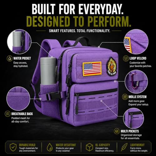 9L Mini Tactical Backpack for Men Women,Small Military Tactical Backpack for Sport,Gym,Hiking,Travel,Camping (Purple) - color: Purple