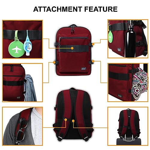 Underseat Carry-On Backpack Luggage, 15-inch Laptop Lightweight Backpack with trolley strap, Travel Commute Gym Sport, 17L Red Wine - color: Wine