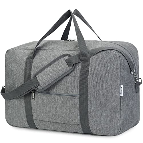 Narwey Foldable Carry on Luggage 22x14x9 Airline Approved Duffle Bag for Travel Packable Duffel Bag for Traveling Airplane for Women and Men 40L (Grey (With Shoulder Strap)) - color: Grey, size: 40L