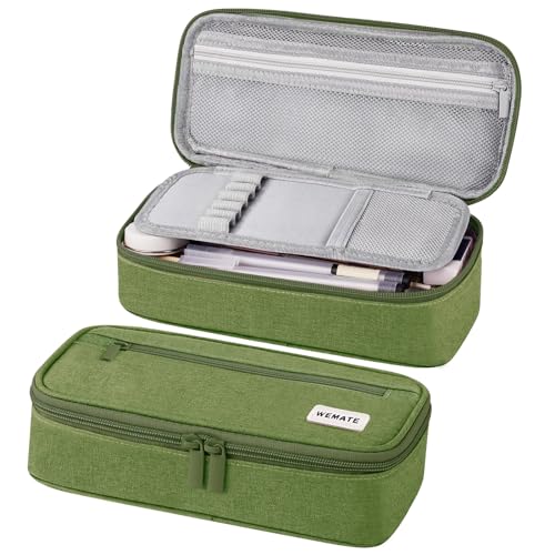 WEMATE Pencil Case, Large Storage Organizer, Makeup Bag, Teacher Must - have, Big Pencil Pouch, Marker Case for College - color: Green