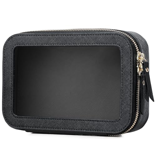 Clear Makeup Bag Small Cosmetic & Toiletry Bag Waterproof Travel Case Women's Pouch Organizer Makeup Bag for Car with Zipper (Black, Small) - color: Black, size: Small-1
