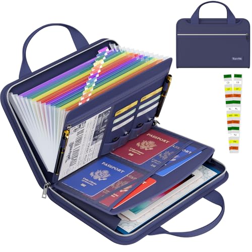 Tamfile Fireproof Accordion File Organizer with Handle, 13 Pocket Colorful Expanding File Folder with Zipper & Labels, File Folder with Multi-Pockets Paper Organizer Folder for Letter A4 Files (Blue) - color: Blue, style: Colour Pocket