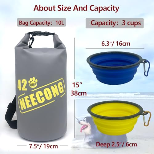 Dog Food Travel Bag With Collapsible Travel Big Bowls(800ml), 42 Cup Dog Food Storage System for Camping, Daily -10L Dog Food Dry Bag - color: Yellow-gray