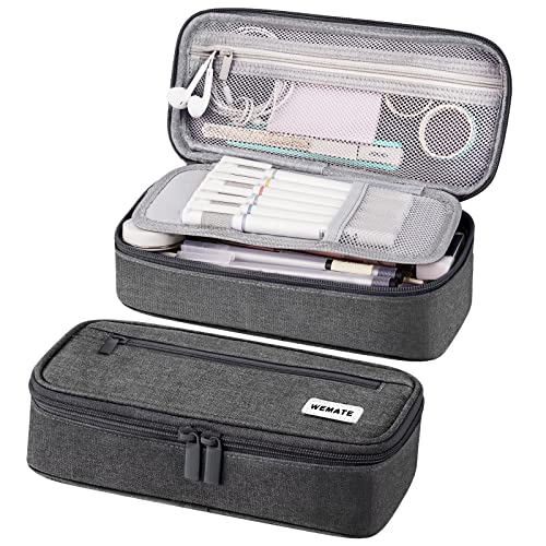 WEMATE Pencil Case, Large Storage Organizer, Makeup Bag, Teacher Must - have, Big Pencil Pouch, Marker Case for College - color: Grey