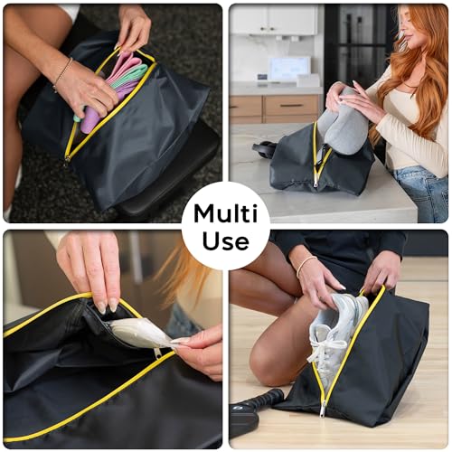 Water Resistant Travel Shoe Bags with Two Inner Pockets - Shoe Carrier Storage Cube Pouch with Zipper & Handle - Portable Shoe Bag for Gym,Traveling,Dance,Cross Country, Track & Field- Black - style: Black - 1 Pack