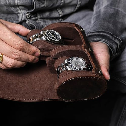 Personalized Custom Name Watch Case Roll Organizer, Luxury Genuine Leather Travel 2-Watches Case For Watch and Bracelet (04 Coffee) - color: 04 Coffee