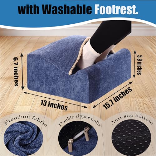 Foot Rest for Under Desk at Work, Office Footrest with Warm Feet Pocket,Ergonomic Under Desk Footrest with Washable Cover, Stool for Office Chair & Back &Pain Relief, (Blue+) - color: Blue+