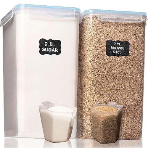 Shazo 2 PC (9.5L | 321 Oz) Extra Large Bulk Food Storage Containers with Airtight Lids for Flour, Sugar, Rice, Cereal & Pasta - Leakproof, BPA-Free Plastic Canisters for Kitchen & Pantry Organization - color: Blue