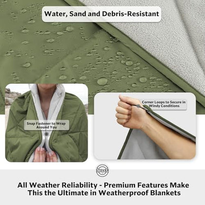 STOVER Outdoor Waterproof Fleece Travel Blanket for Camping, Picnics, Stadiums, Sports, the Beach– Warm, Windproof, Compact, Lightweight & Sand-Resistant (Olive Green) - color: 02 - Olive Green