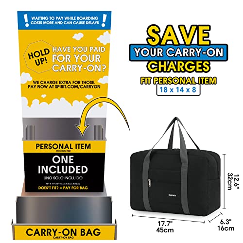 For Spirit Airlines Personal Item Bag Foldable Travel Duffel Bag Tote Carry on Luggage Duffle Overnight for Women and Men - color: 1112-Thick Series Black