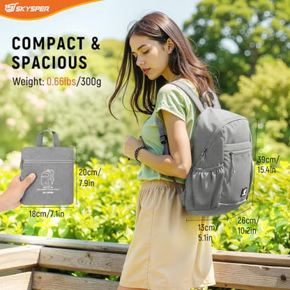 SKYSPER Anti Theft Hiking Backpack, 18L RFID Packable Travel Daypack, Lightweight Foldable Back Pack for Walking Daytrip - color: Gray