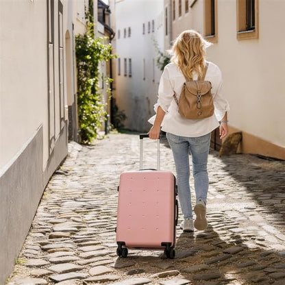 Merax Luggage Sets 5 Piece, Hardside 20" Half-opening Carry On Suitcase Set with USB Port,Lightweight Travel 24" 28" Luggage with Bags TSA Locks Double Spinner Wheels,Light Pink - color: Light Pink, size: 3 piece(20front open+24+28+bags)