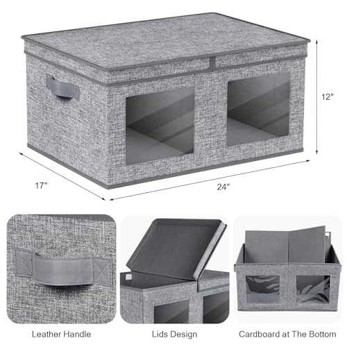 Univivi Large Foldable Fabric Storage Bins with lids [2-Pack] Collapsible Closet Storage Box for Clothes, Closet Organizer with Handles, Storage Cube Basket for Home, Bedroom (Grey, 24" x17" x 12") - color: Grey Pattern, size: 24''-2 Pack