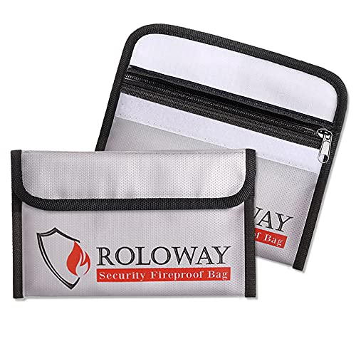 ROLOWAY Small Fireproof Bag (5 x 8 inches), Non-itchy Fireproof Money Bag for Cash, Valuables, Passport, Currency & Keys (2-Pack Silver) - size: 8 x 5 inch, style: Silver Bag