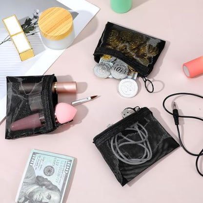 30 Pieces Mini Zipper Mesh Bags Nylon Small Zipper Pouch Mini Pouch Portable Beauty Purse Mesh Coin Purse for Travel Home Keychain Holder Makeup Cosmetic Storage(4 x 3 Inches,Black)