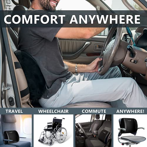 ComfiLife Lumbar Support Back Pillow Office Chair and Car Seat Cushion - Memory Foam with Adjustable Strap and Breathable 3D Mesh (Black) - color: Black