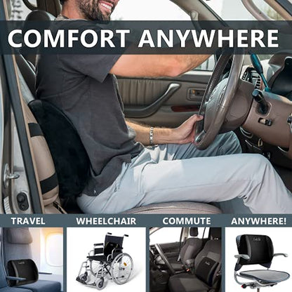 ComfiLife Lumbar Support Back Pillow Office Chair and Car Seat Cushion - Memory Foam with Adjustable Strap and Breathable 3D Mesh (Black) - color: Black
