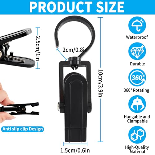 VinBee 20 PCS Laundry Hooks with Clips Super Strong Plastic Home Travel Swivel Hanging Hanger Closet Organizer Clamps Socks Boot Bras Towels for Bathroom Wardrobe Kitchen Office - 4.3 Inches (Black) - color: Black